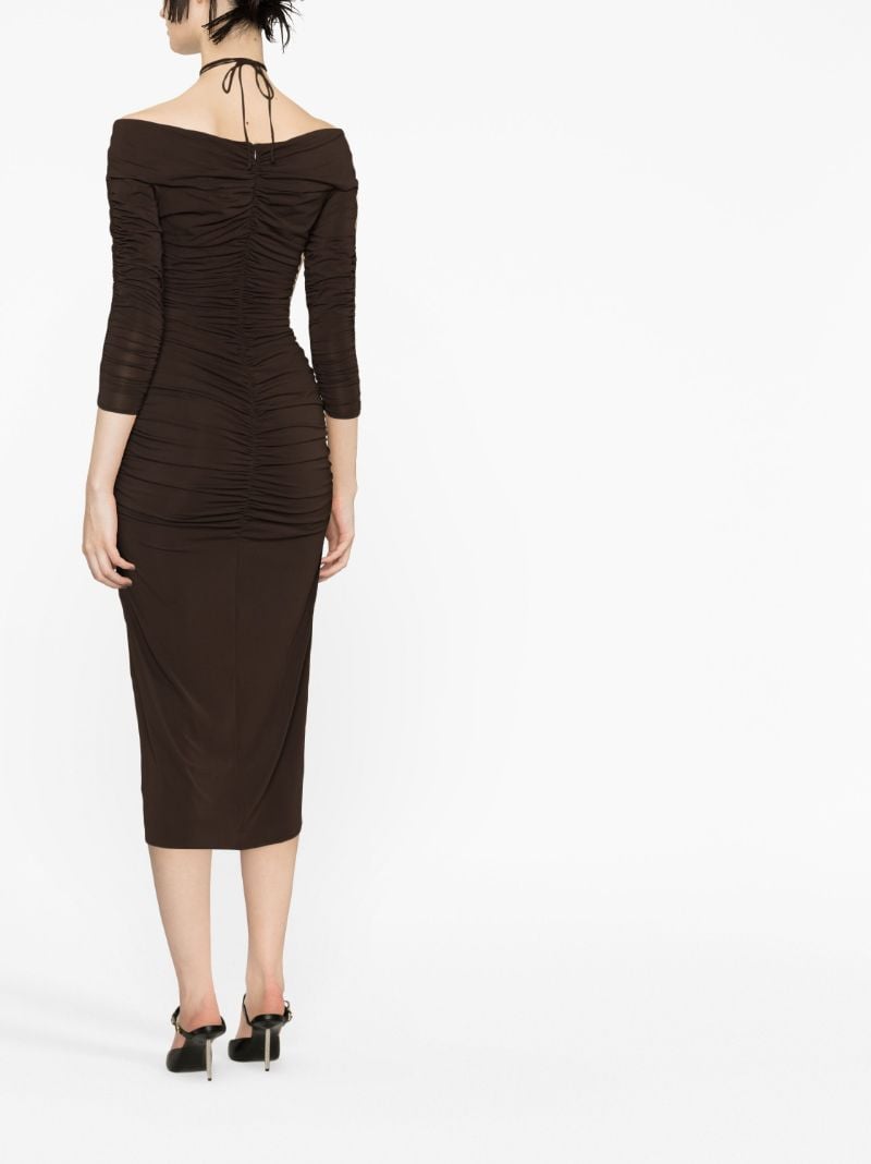 Brown Flower AppliquÃ_x0083_Â© Ruched Dress