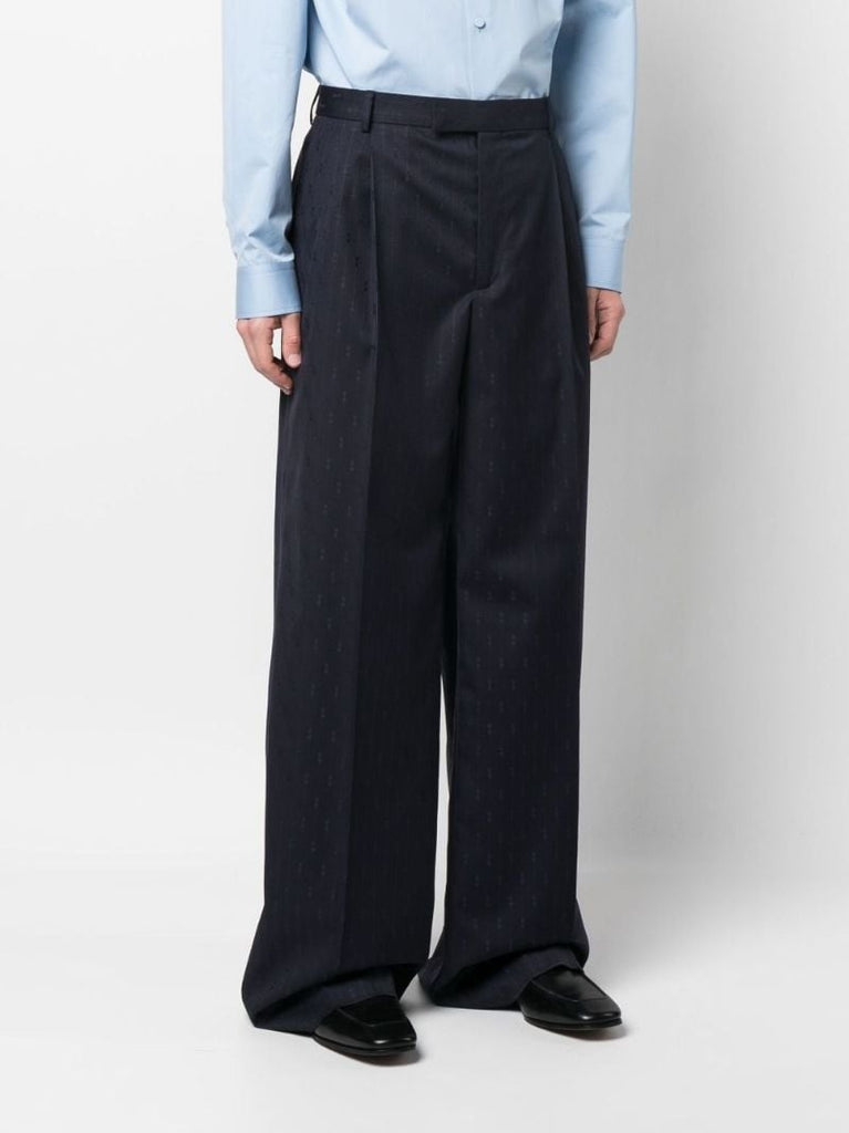 Blue Horsebit Striped Wool Trousers