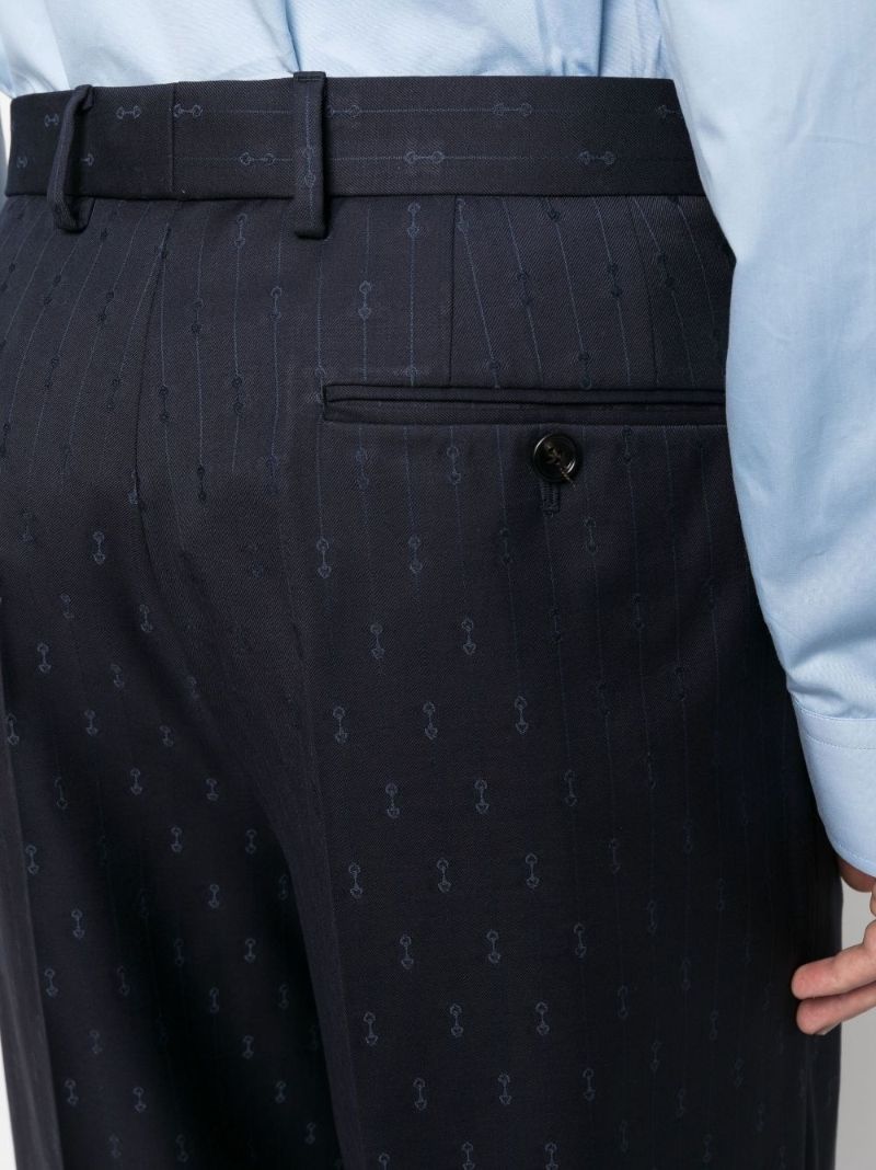 Blue Horsebit Striped Wool Trousers