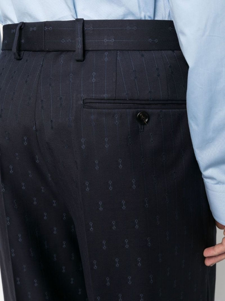 Blue Horsebit Striped Wool Trousers