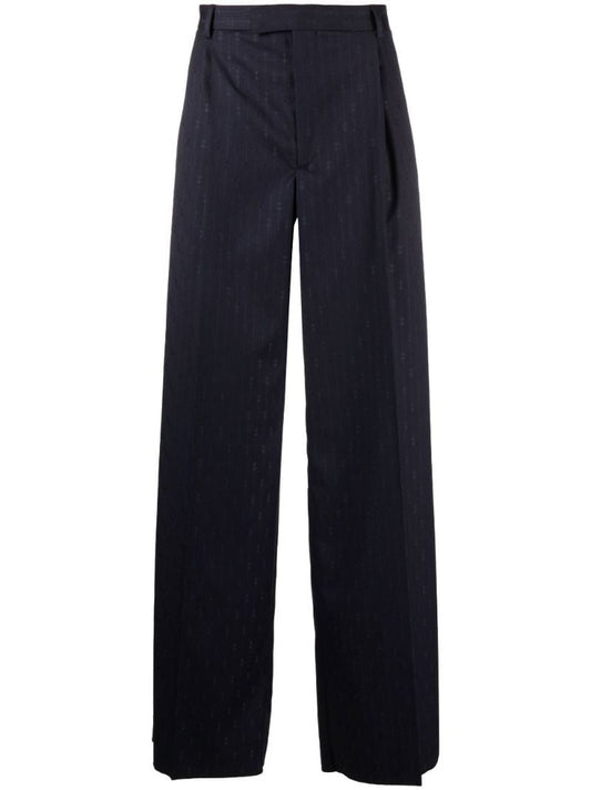 Blue Horsebit Striped Wool Trousers