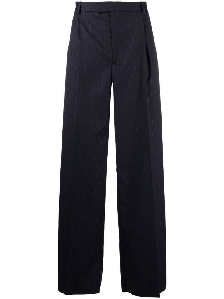 Blue Horsebit Striped Wool Trousers