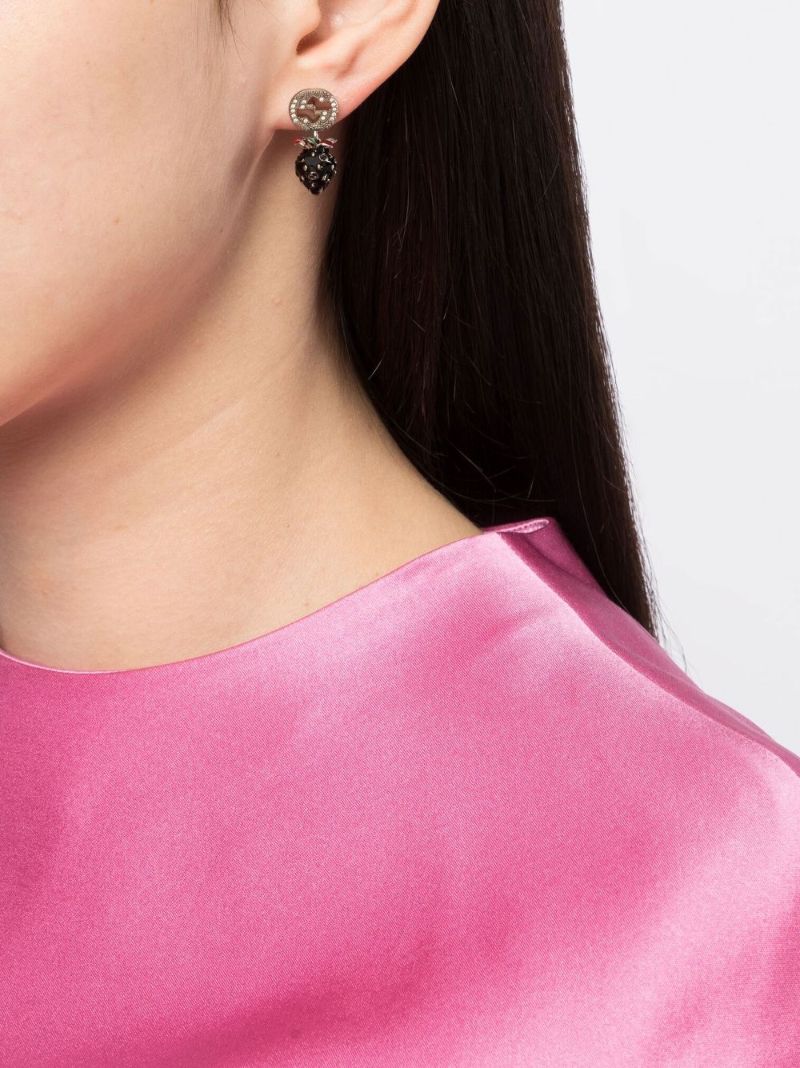 Silver-tone Interlocking G Strawberry Drop Earrings