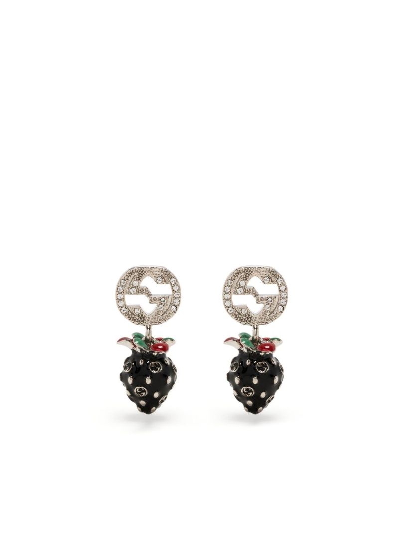 Silver-tone Interlocking G Strawberry Drop Earrings