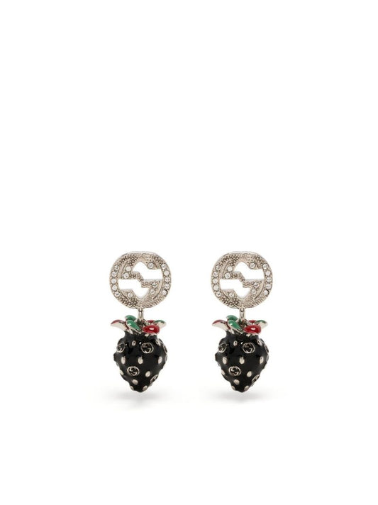 Silver-tone Interlocking G Strawberry Drop Earrings