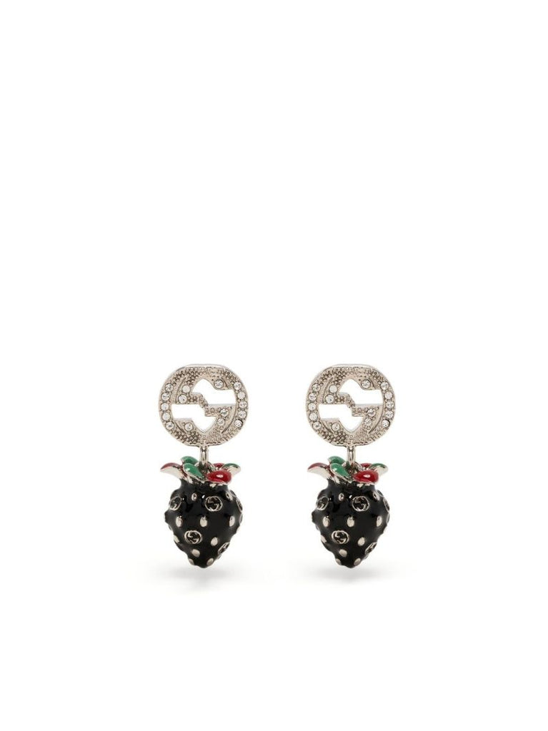 Silver-tone Interlocking G Strawberry Drop Earrings