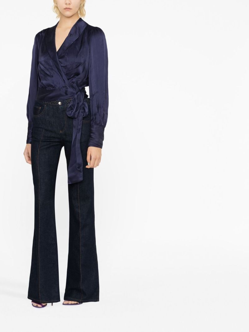 Blue Silk Wrap Blouse