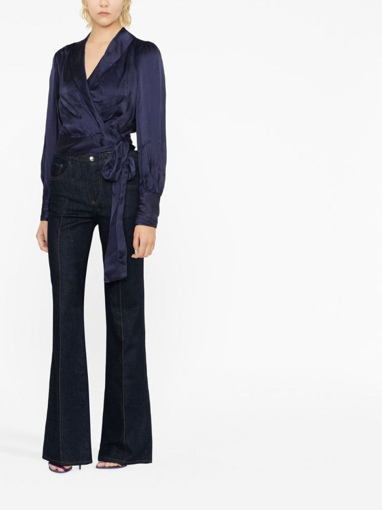 Blue Silk Wrap Blouse