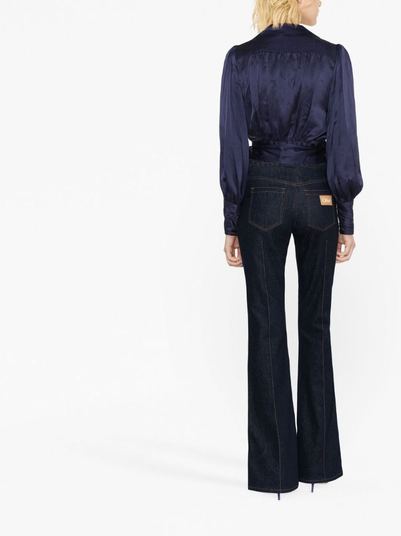 Blue Silk Wrap Blouse