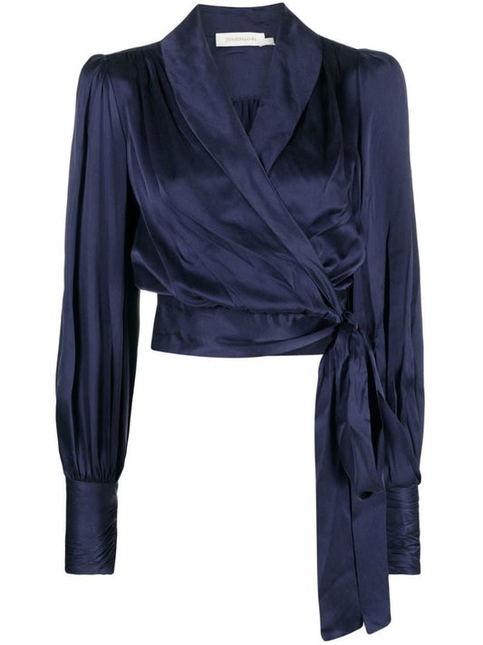 Blue Silk Wrap Blouse