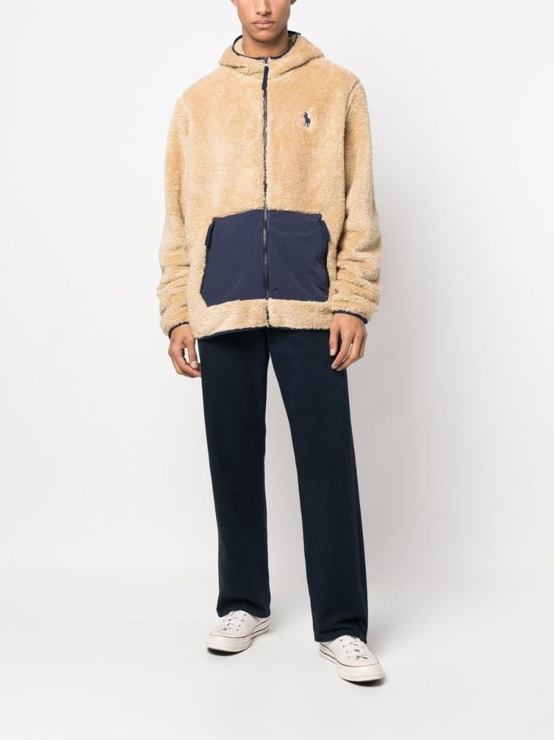 Neutral Pony Embroidered Faux Fur Hoodie