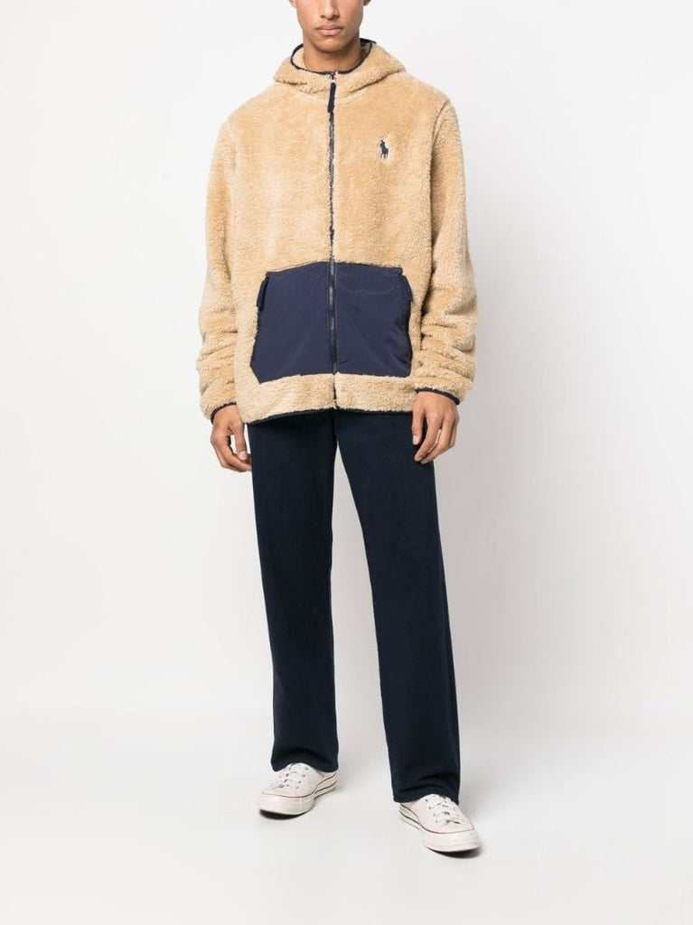 Neutral Pony Embroidered Faux Fur Hoodie