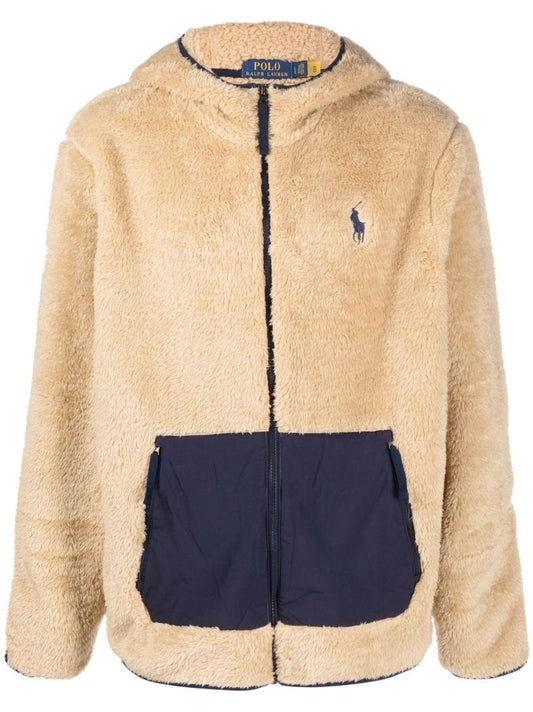Neutral Pony Embroidered Faux Fur Hoodie