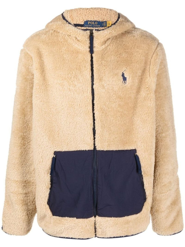 Neutral Pony Embroidered Faux Fur Hoodie