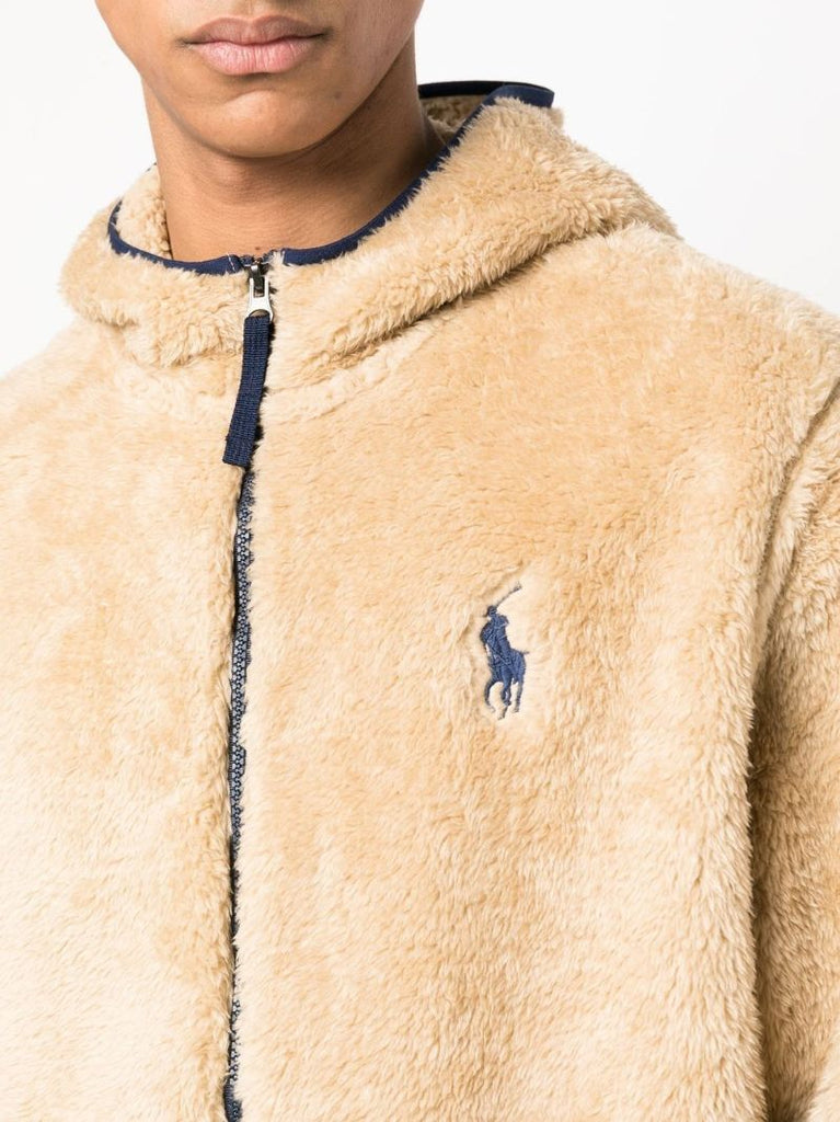 Neutral Pony Embroidered Faux Fur Hoodie