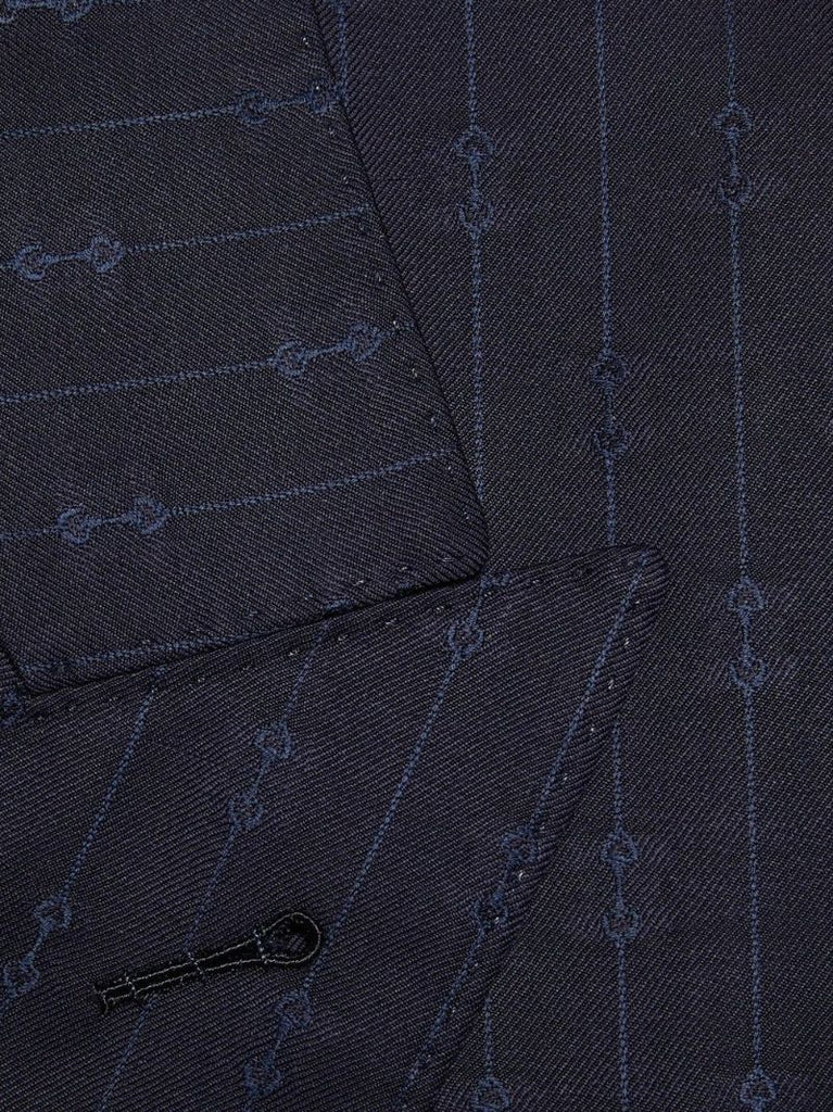 Blue Horsebit Striped Wool Blazer