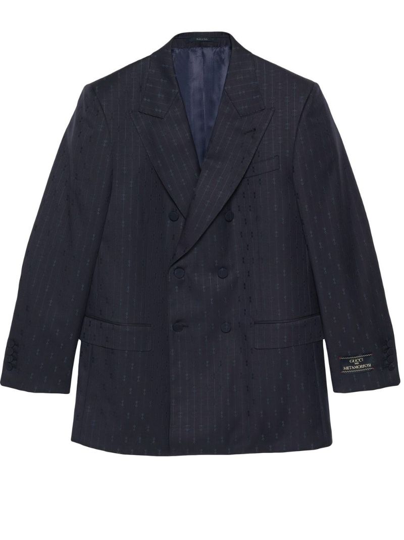 Blue Horsebit Striped Wool Blazer