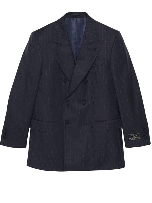 Blue Horsebit Striped Wool Blazer