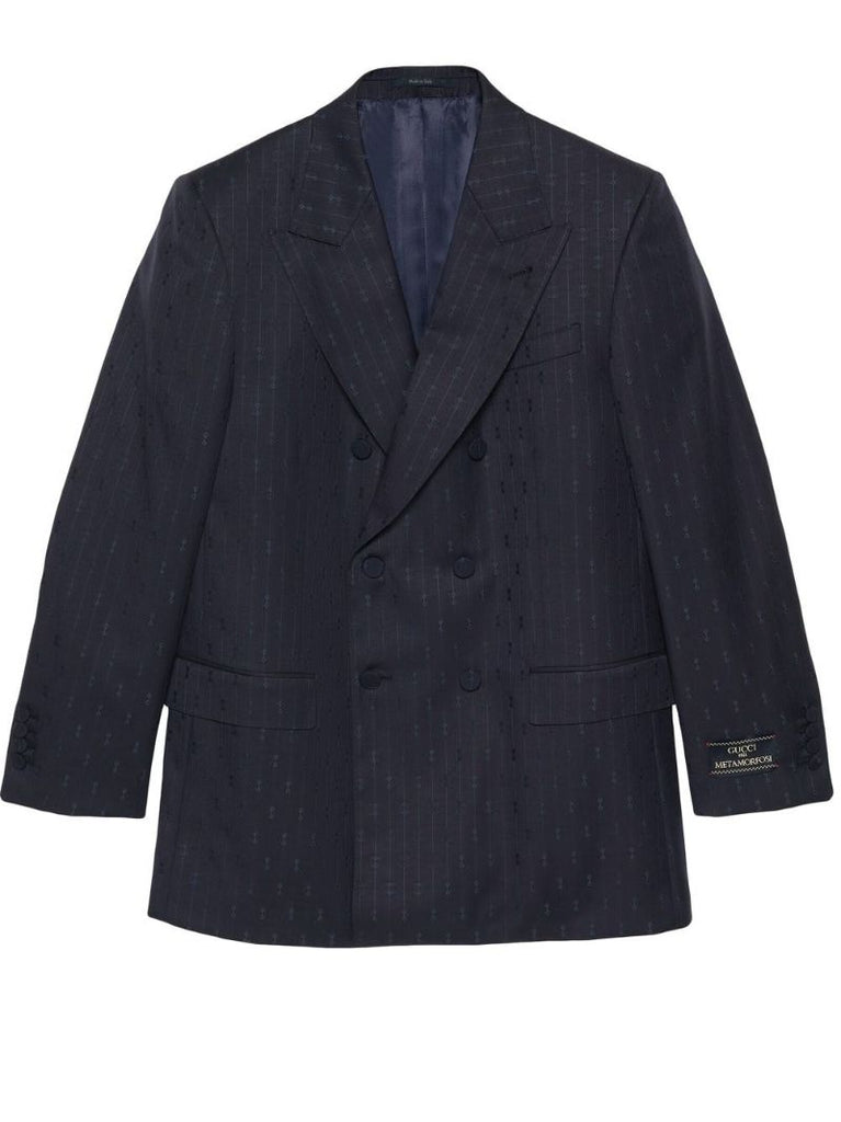 Blue Horsebit Striped Wool Blazer
