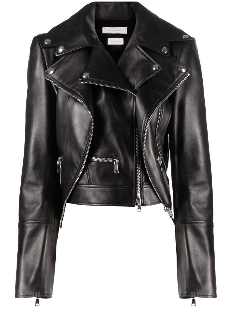Black Asymmetrical Leather Biker Jacket