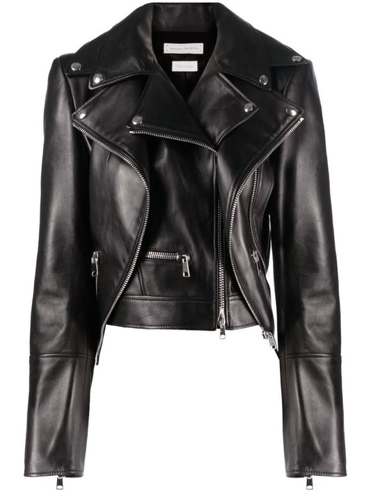 Black Asymmetrical Leather Biker Jacket