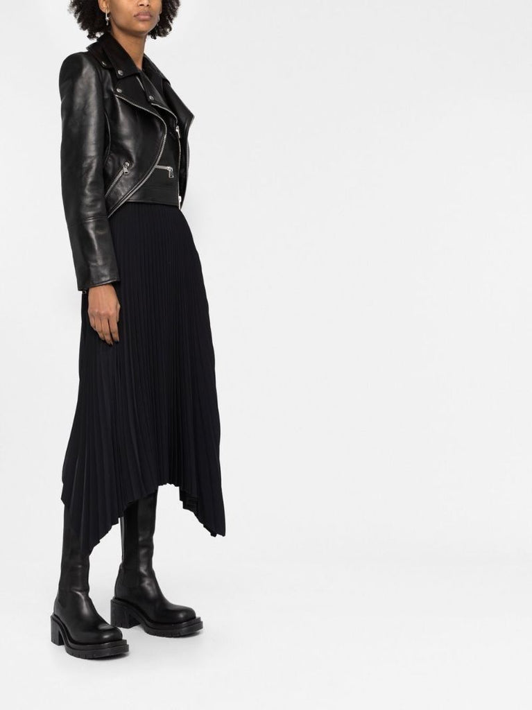 Black Asymmetrical Leather Biker Jacket