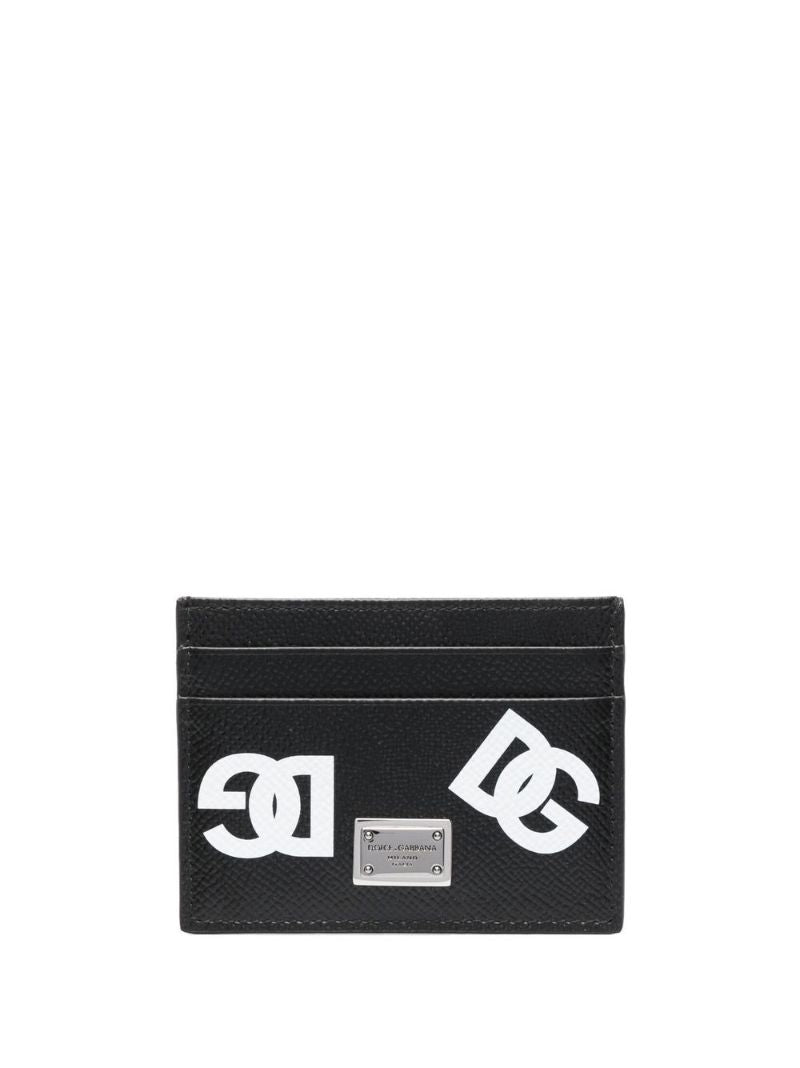 Black Logo Print Leather Cardholder
