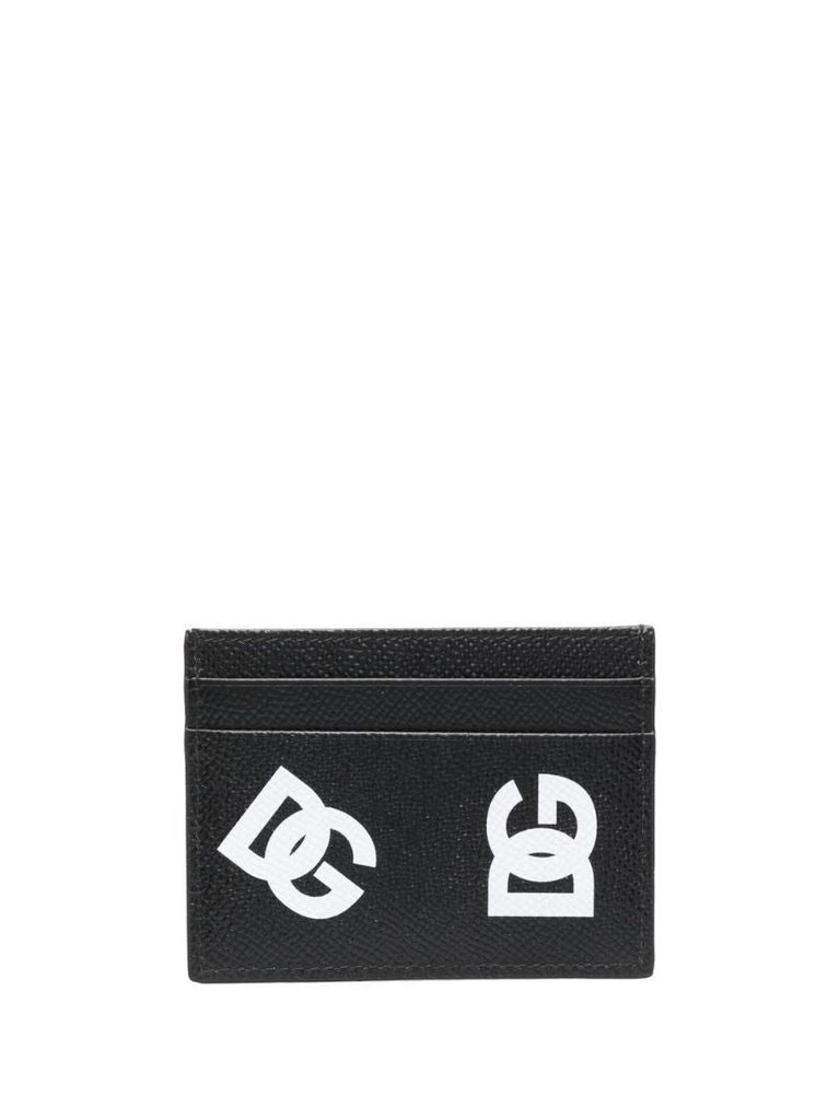Black Logo Print Leather Cardholder