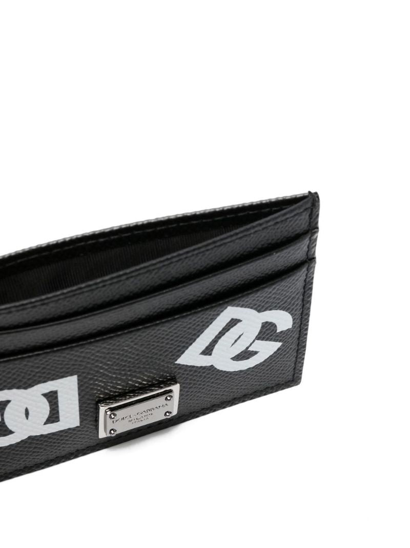 Black Logo Print Leather Cardholder