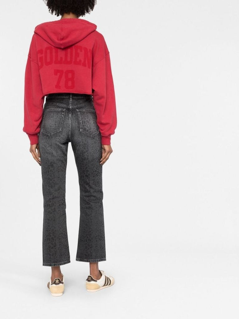 Grey Leopard Print Cropped Cotton Jeans