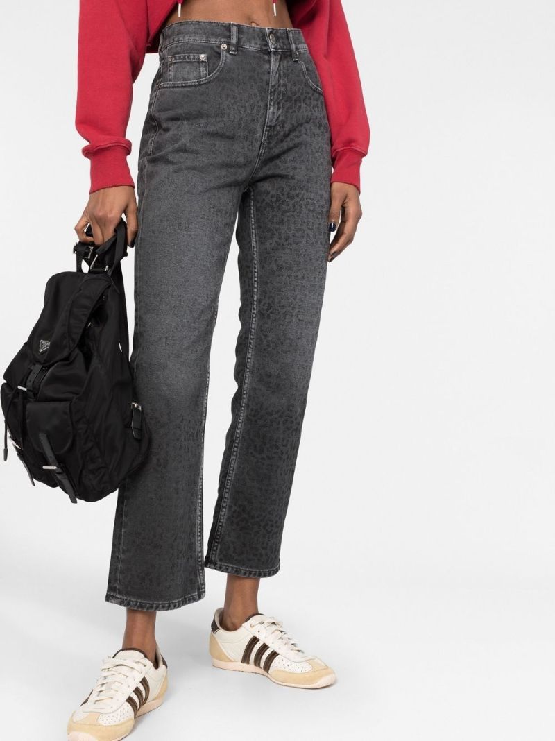 Grey Leopard Print Cropped Cotton Jeans
