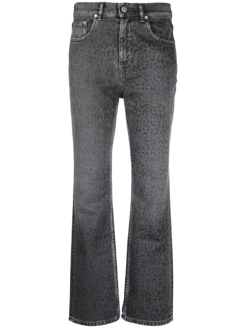 Grey Leopard Print Cropped Cotton Jeans