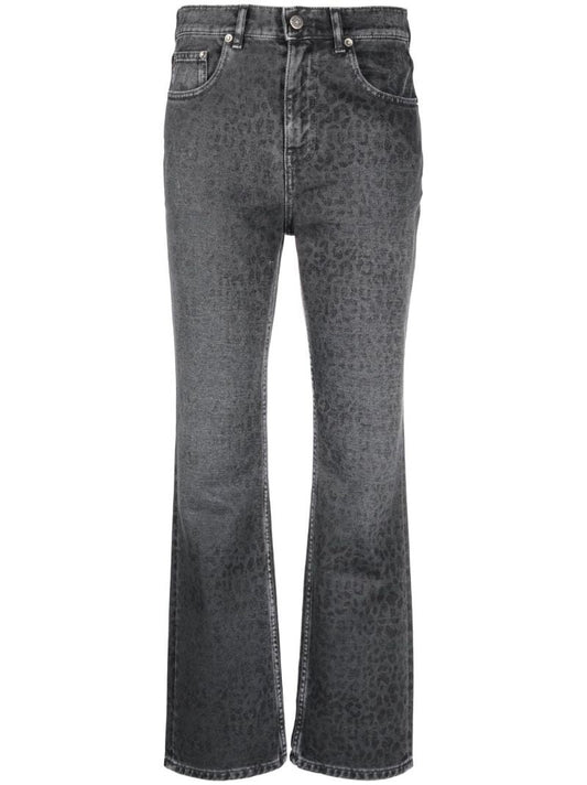 Grey Leopard Print Cropped Cotton Jeans