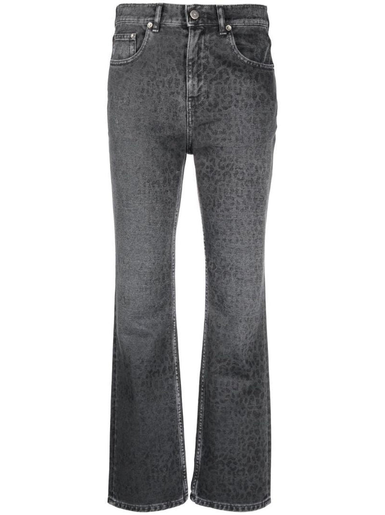 Grey Leopard Print Cropped Cotton Jeans