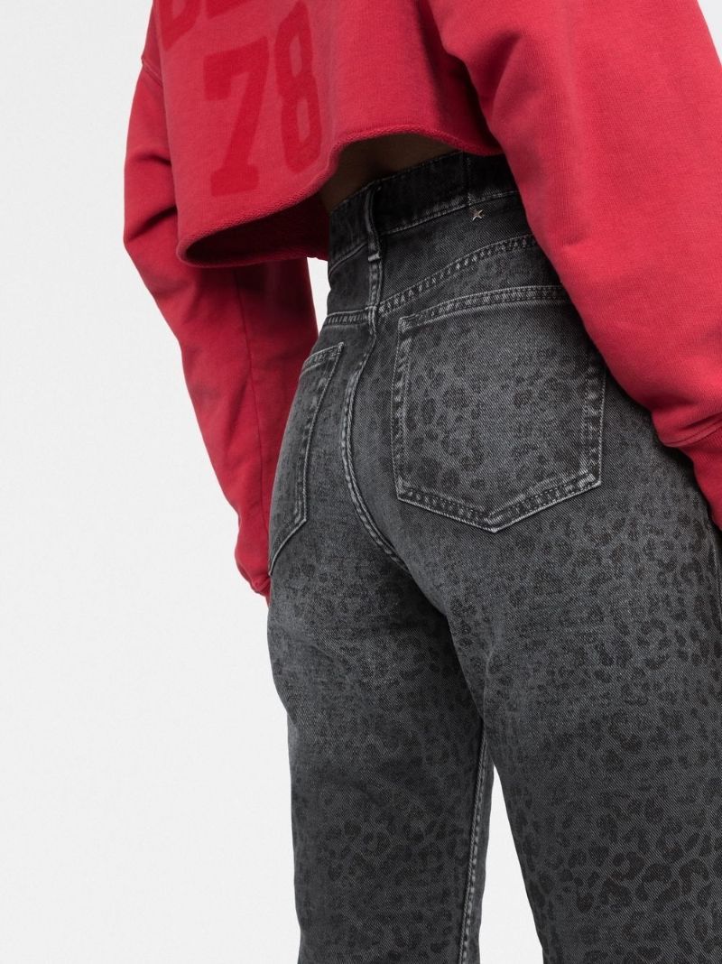 Grey Leopard Print Cropped Cotton Jeans