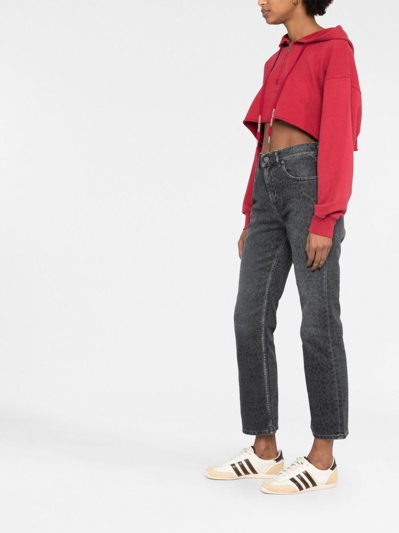Grey Leopard Print Cropped Cotton Jeans
