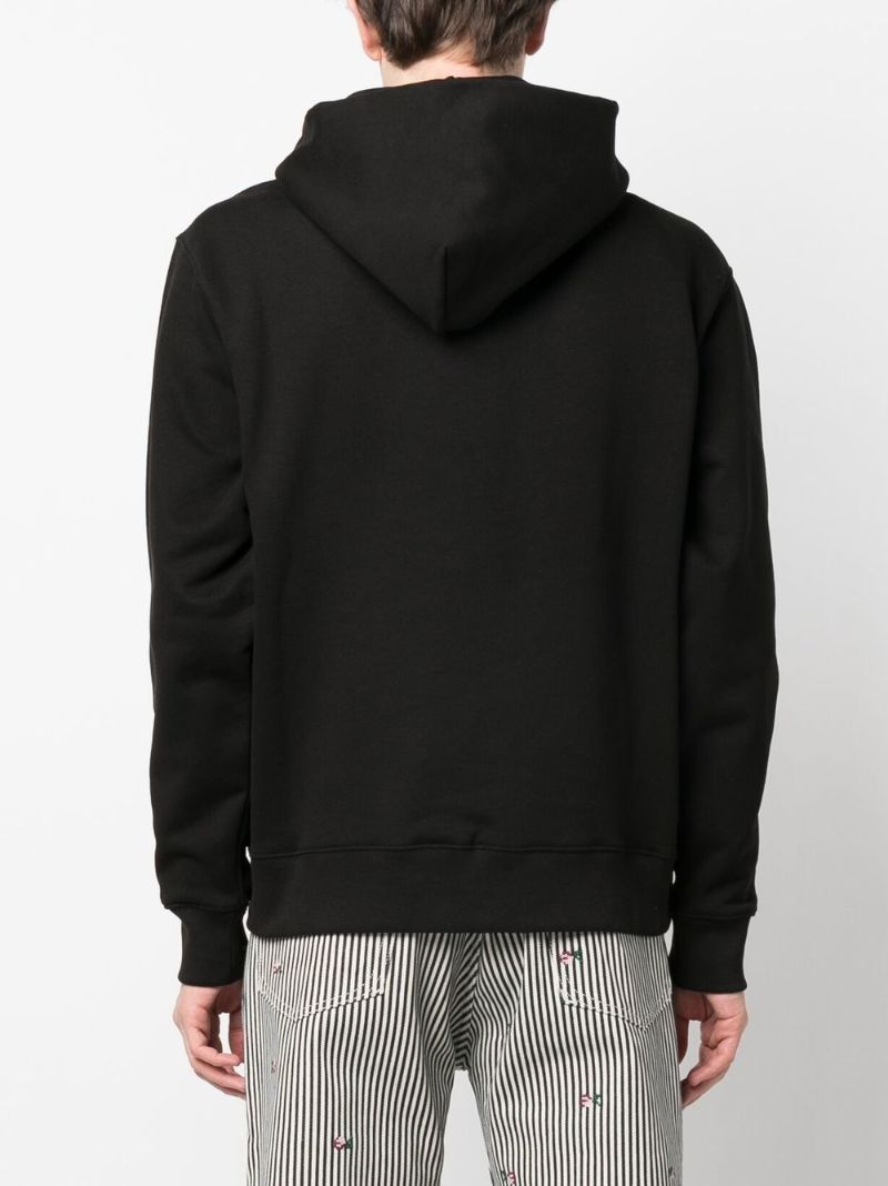 Black Cotton Logo Print Hoodie