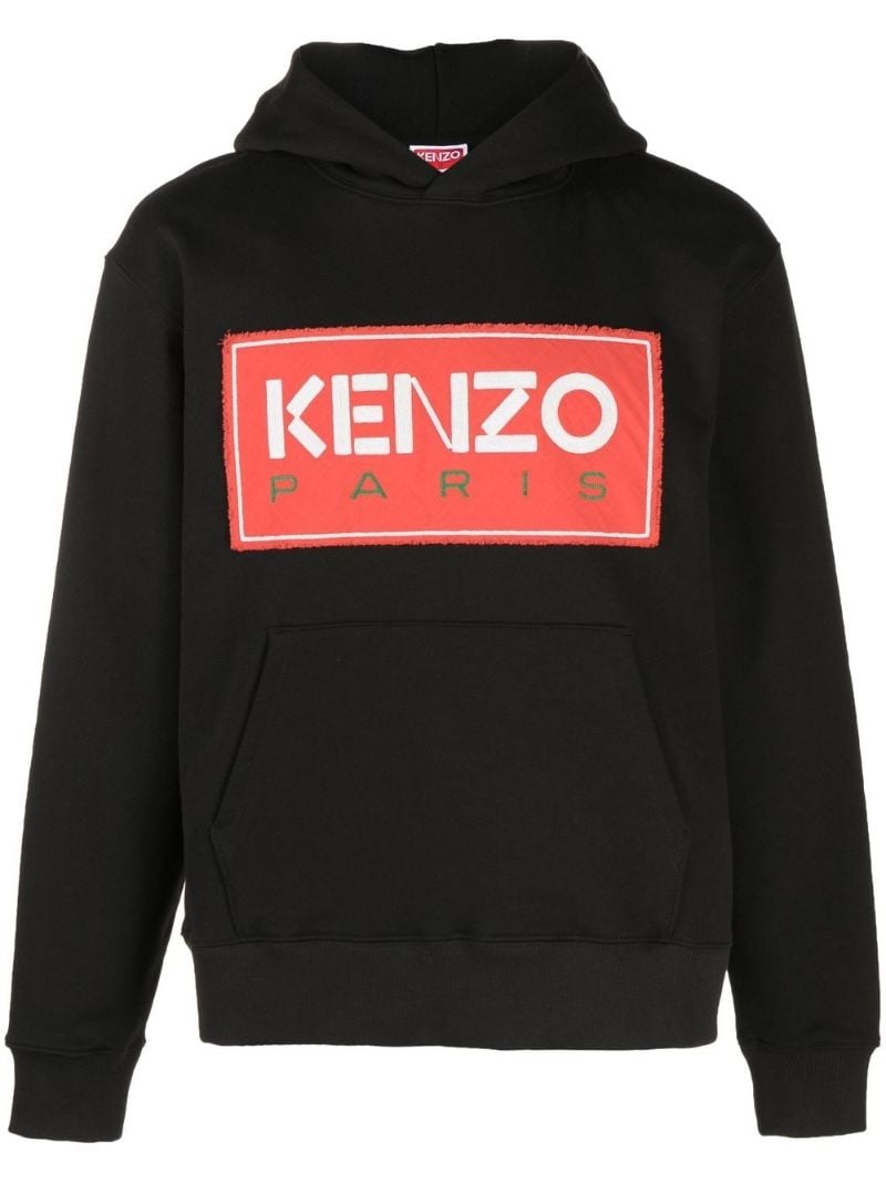Black Cotton Logo Print Hoodie