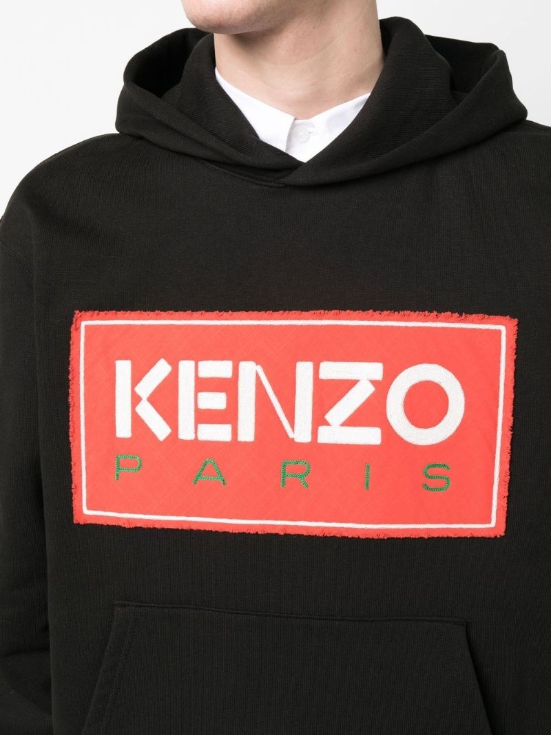 Black Cotton Logo Print Hoodie