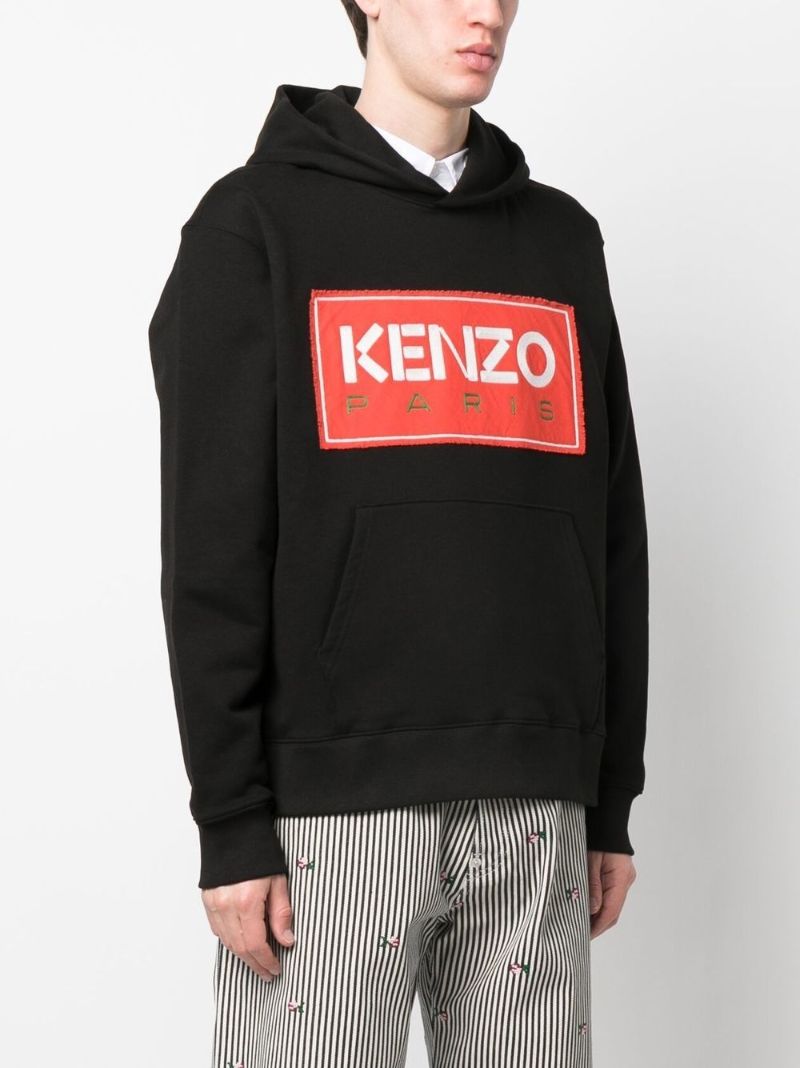 Black Cotton Logo Print Hoodie