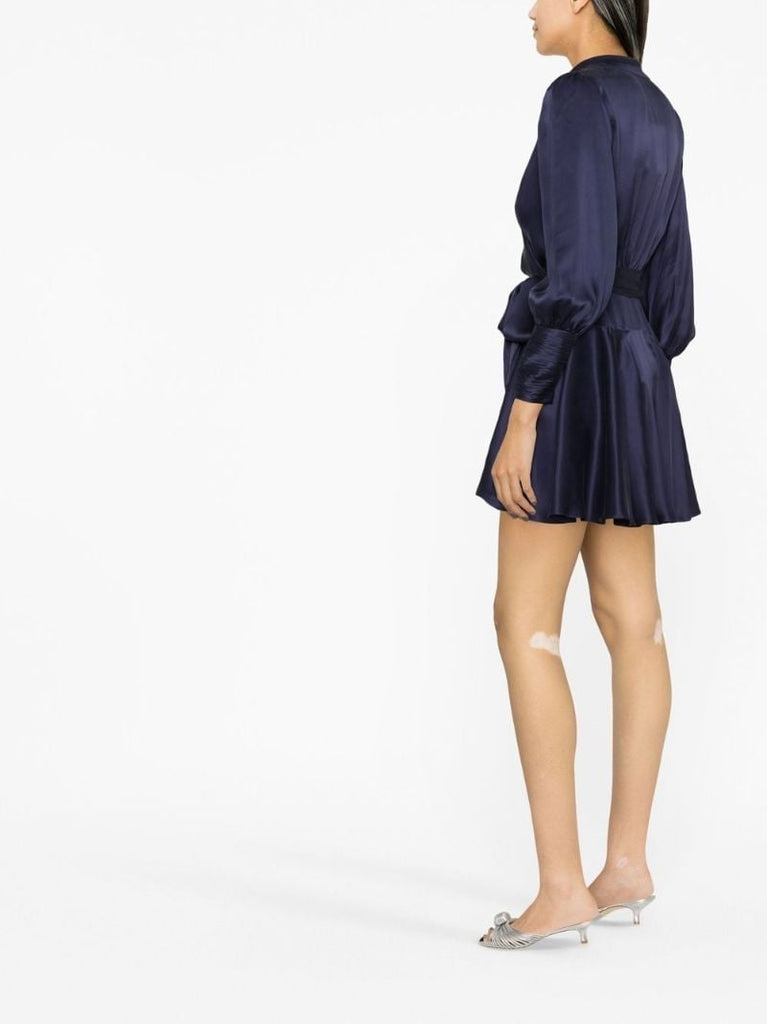 Blue Silk Wrap Mini Dress