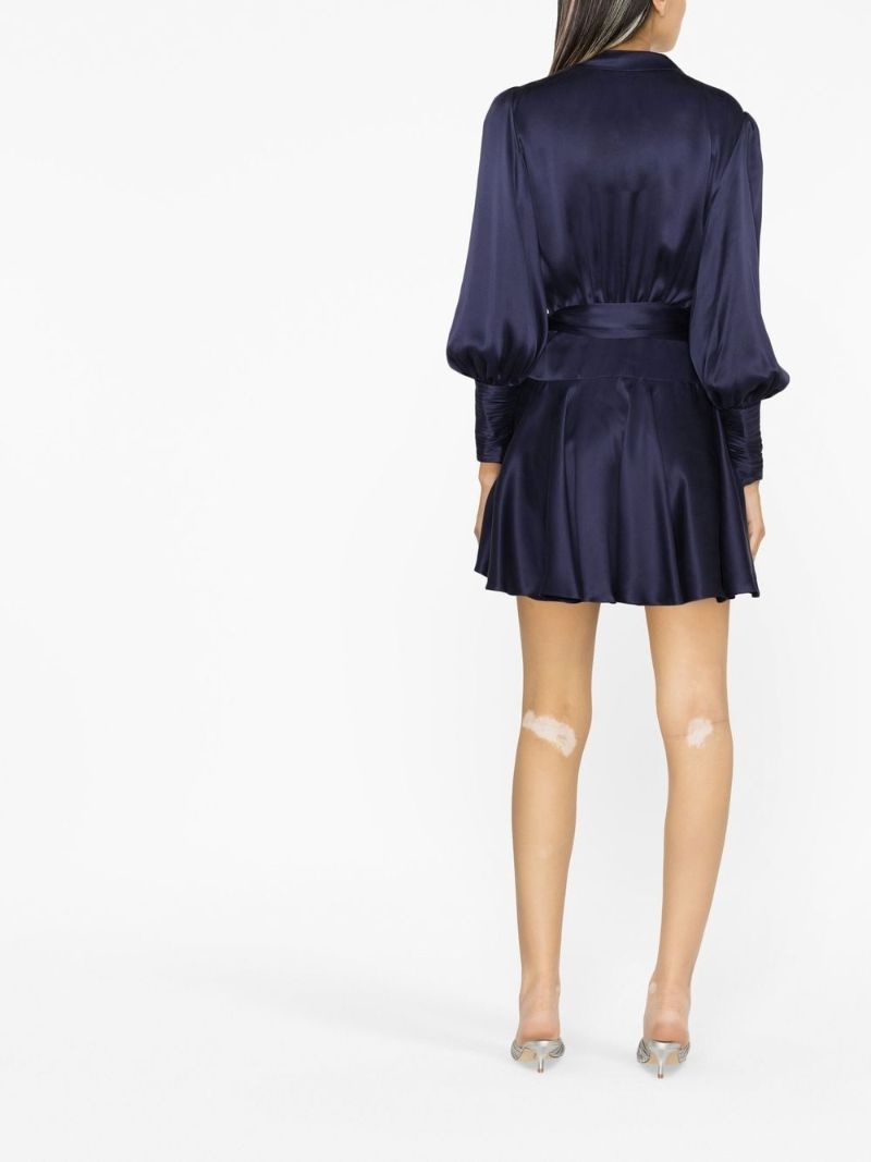 Blue Silk Wrap Mini Dress