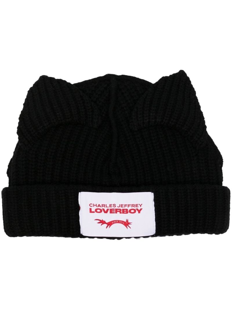 Black Wool Cat Ear Beanie Hat