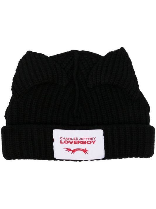 Black Wool Cat Ear Beanie Hat