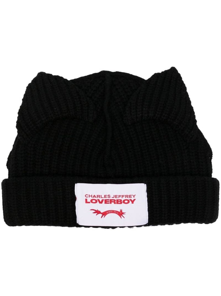Black Wool Cat Ear Beanie Hat