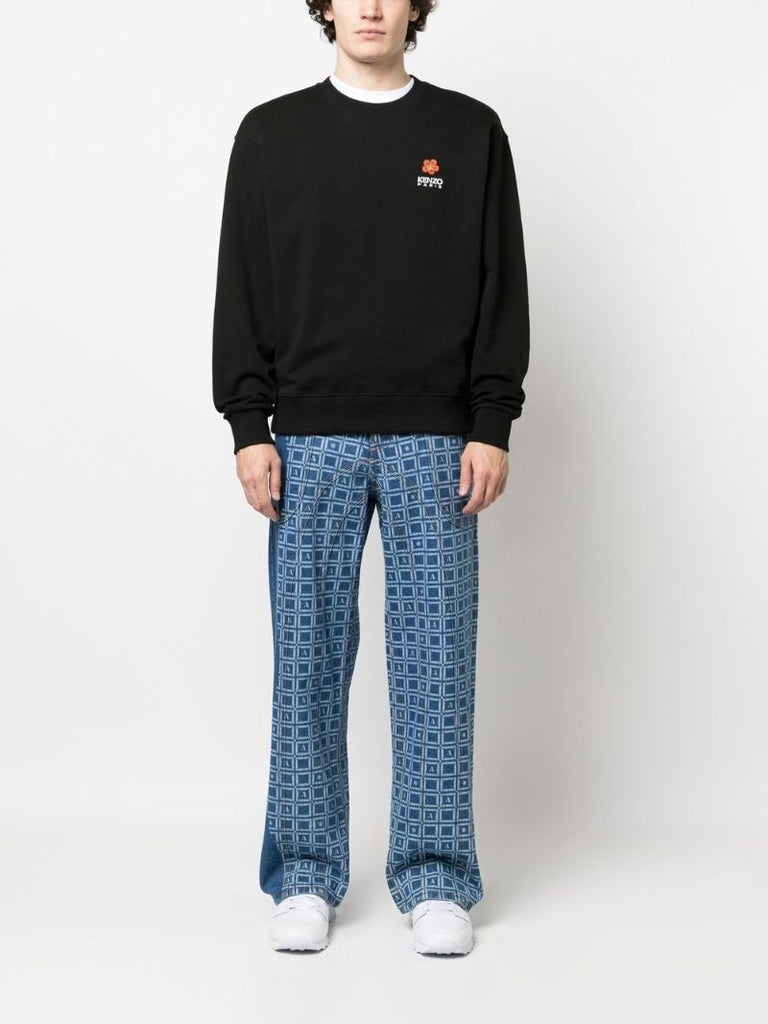 Black Cotton Boke Flower Sweatshirt