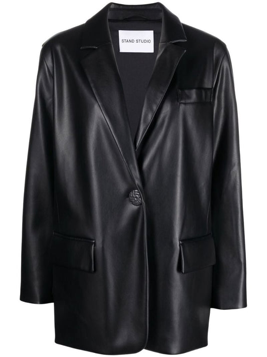 Black Jumbo Faux-leather Blazer