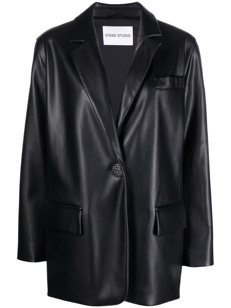 Black Jumbo Faux-leather Blazer