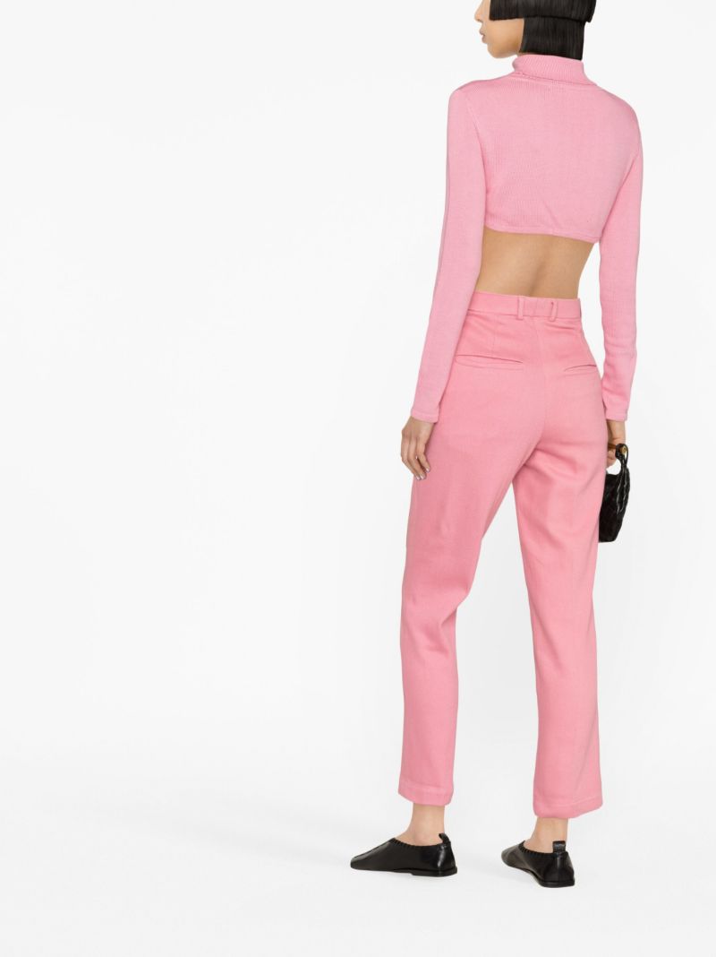 Pink Cropped Roll-neck Sweater