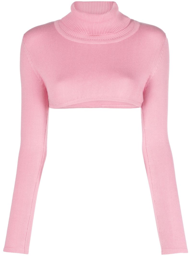 Pink Cropped Roll-neck Sweater